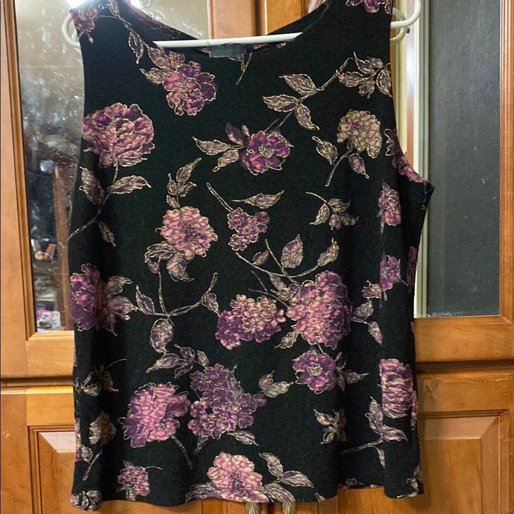 Vintage Dressbarn Pink and Black Sleeveless Floral Tank Top